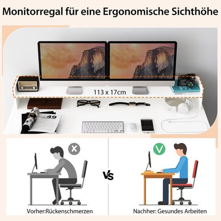 Desk with monitor shelf & 2 bookshelves computer table 120 x 54 x 90 cm white