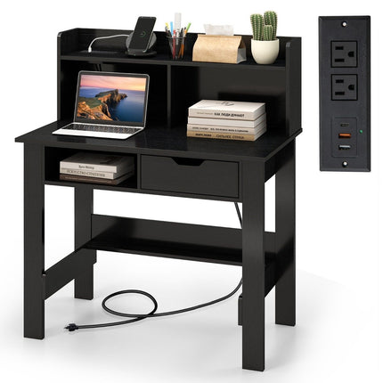 Desk with sockets Small computer desk with attachment 95 x 56 x 109.5 cm Black