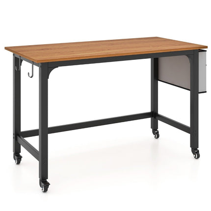 Desk with wheels Computer table with removable fabric bag and headphone hook 120 x 60 x 75 cm Natural