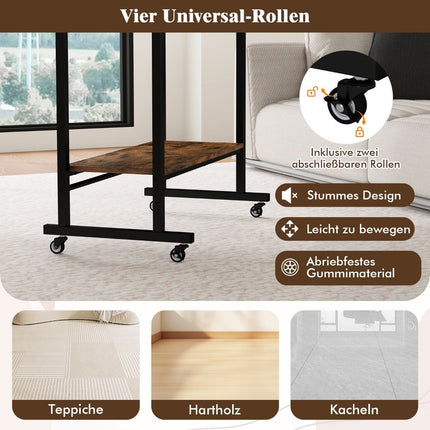 Desk with wheels & keyboard shelf & bottom shelf & hooks computer desk brown