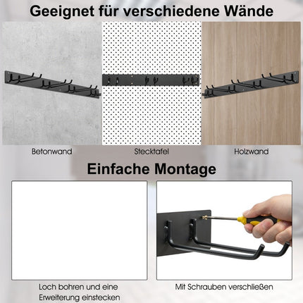 Device holder wall mount incl. 4 double hooks Garden tool holder 150 kg load capacity