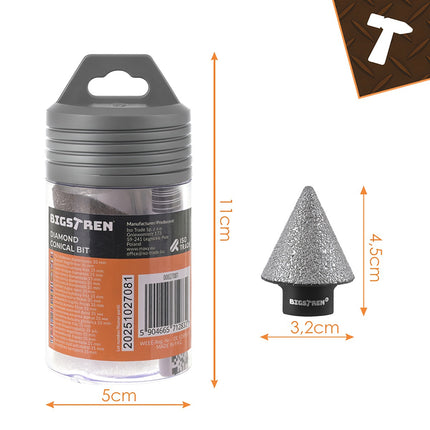 Diamond Conical Hole Saw, 2-35mm, M14 Thread