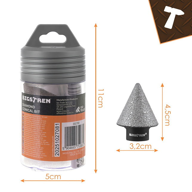 Diamond Conical Hole Saw, 2-35mm, M14 Thread