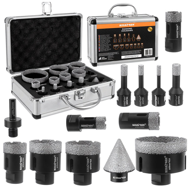 Diamond Hole Saw Set, 13 Pieces, 6-68mm, M14 Thread