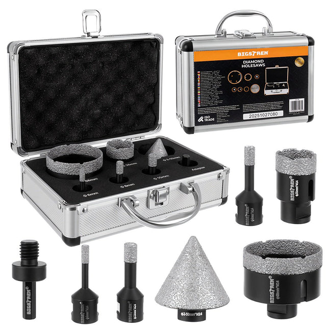 Diamond Hole Saw Set, 7 Pcs, 6-68mm, M14 Adapter