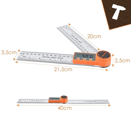 Digital Angle Protractor 200 mm with LCD Display, 0-360 Degrees, Stainless Steel