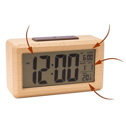 Digital Beech Wood Alarm Clock, Natural Finish