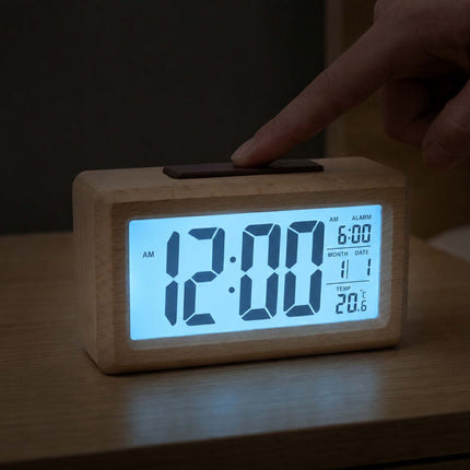 Digital Beech Wood Alarm Clock, Natural Finish