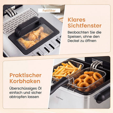 Digital Deep Fryer, 5L Oil, 1700W, 3 Baskets, Stainless Steel