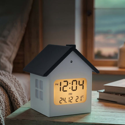 Digital House-Shaped Alarm Clock with LCD Display