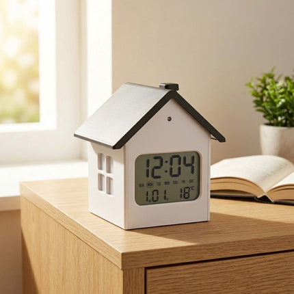 Digital House-Shaped Alarm Clock with LCD Display