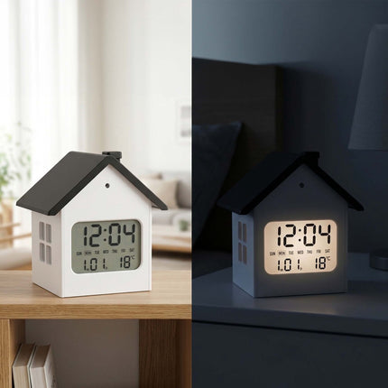 Digital House-Shaped Alarm Clock with LCD Display