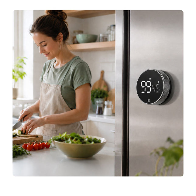 Digitale keukentimer, LED-display, zilverkleurig, magnetisch