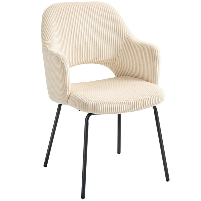 Eetkamerstoel, koordbekleding, schelpvorm, metalen poten, beige
