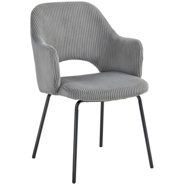 Eetkamerstoel, koordbekleding, schelpvorm, metalen poten, grijs
