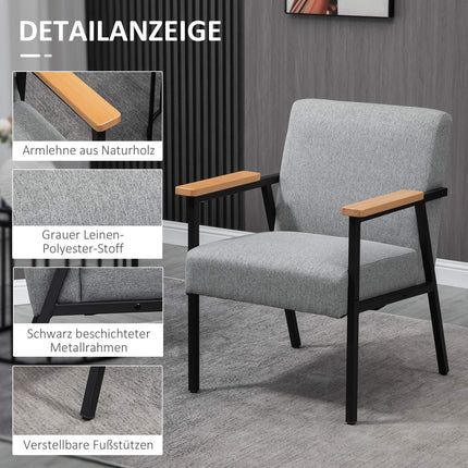 Armchair in gray linen look - Wingback, relaxation, 64.5x70x83.5 cm