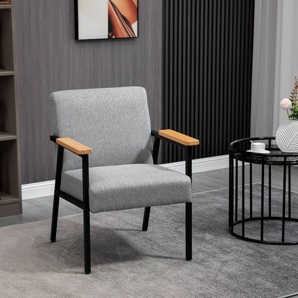 Armchair in gray linen look - Wingback, relaxation, 64.5x70x83.5 cm