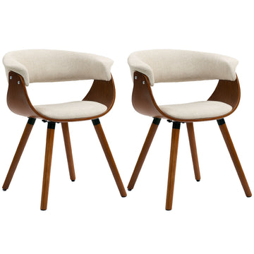 Dining Chair, Linen-Look Fabric, Curved Back, Wood Legs, Beige
