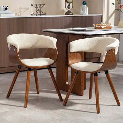 Dining Chair, Linen-Look Fabric, Curved Back, Wood Legs, Beige