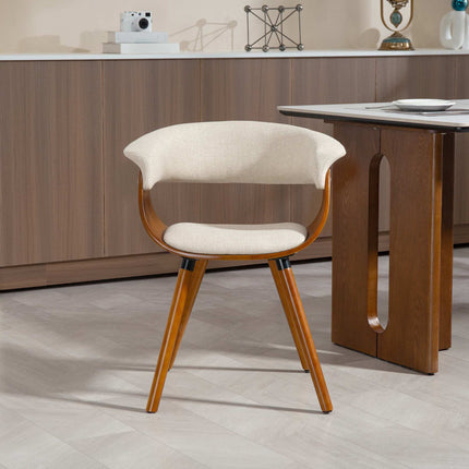 Dining Chair, Linen-Look Fabric, Curved Back, Wood Legs, Beige