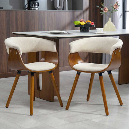 Dining Chair, Linen-Look Fabric, Curved Back, Wood Legs, Beige