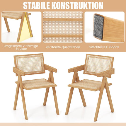 Dining Chair Set of 2, Bamboo & Rattan, 50x52x81 cm