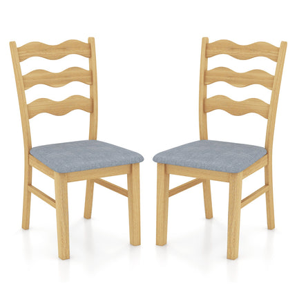 Dining Chair Set of 2, Linen Upholstered, Rubberwood Frame
