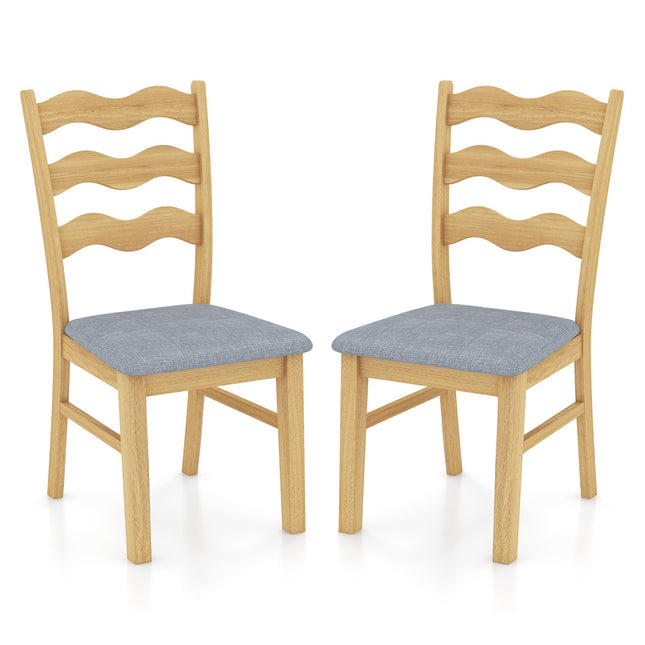 Eetkamerstoelenset van 2, bekleed met linnen, frame van rubberhout