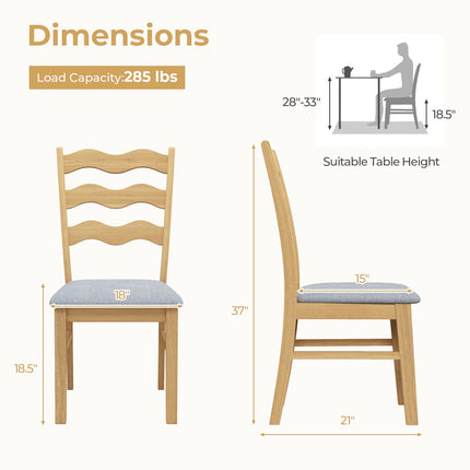 Dining Chair Set of 2, Linen Upholstered, Rubberwood Frame