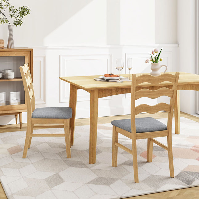 Eetkamerstoelenset van 2, bekleed met linnen, frame van rubberhout