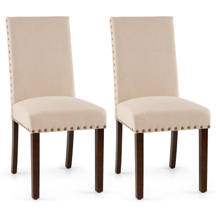 Dining Chairs Set of 2, Beige Upholstered, Wooden Legs