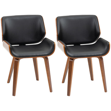Dining Chairs Set of 2, Black Faux Leather, Wood Frame