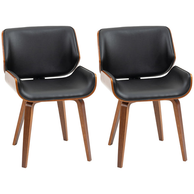 Eetkamerstoelen set van 2, zwart imitatieleer, houten frame