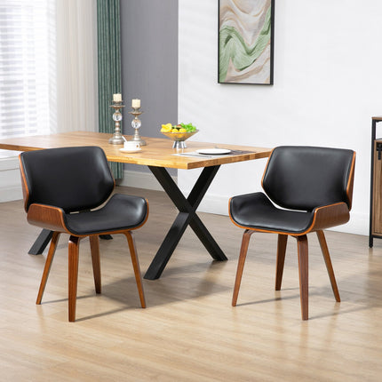 Dining Chairs Set of 2, Black Faux Leather, Wood Frame