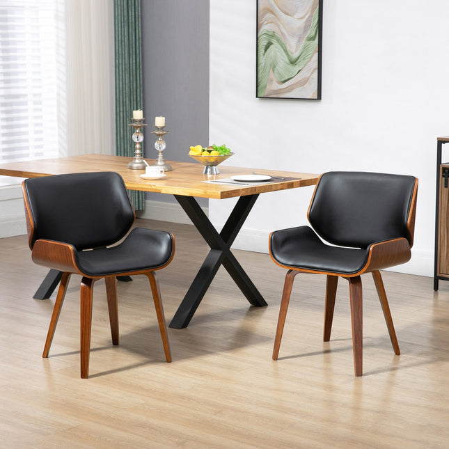 Eetkamerstoelen set van 2, zwart imitatieleer, houten frame