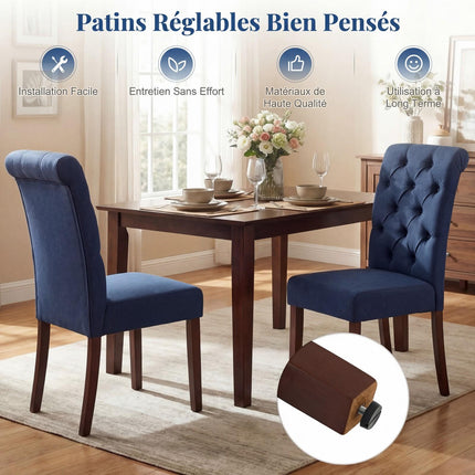 Dining Chairs Set of 2, Blue Upholstered, Wood Legs, 150kg