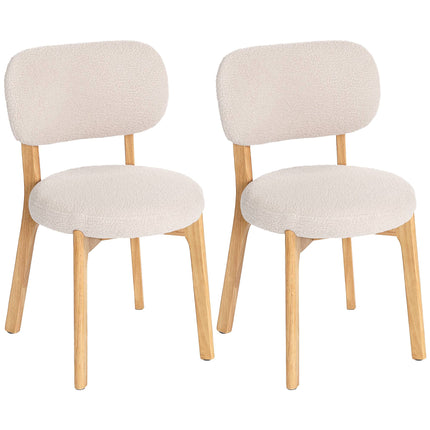 Dining Chairs, Set of 2 Cream Boucle with Wood Legs