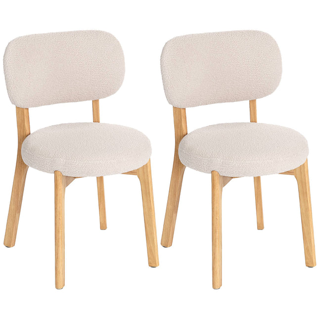 Eetkamerstoelen, set van 2, crèmekleurig bouclé met houten poten