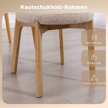 Dining Chairs, Set of 2 Cream Boucle with Wood Legs