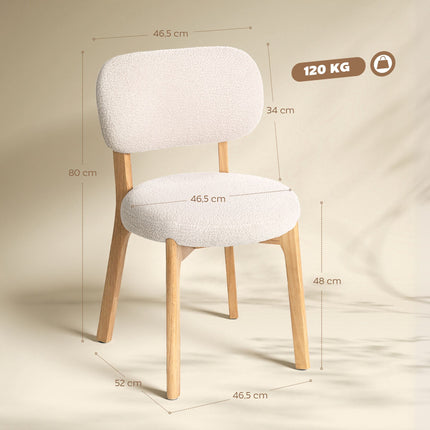 Dining Chairs, Set of 2 Cream Boucle with Wood Legs