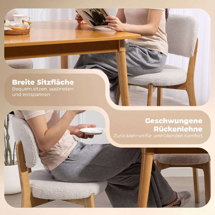 Dining Chairs, Set of 2 Cream Boucle with Wood Legs
