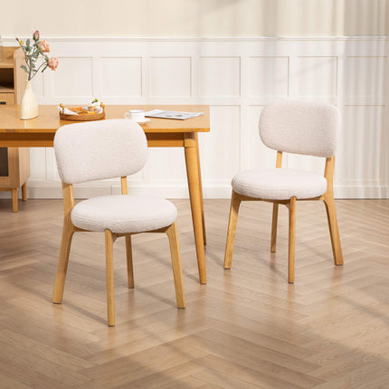 Dining Chairs, Set of 2 Cream Boucle with Wood Legs