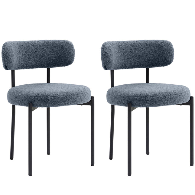 Set van 2 eetkamerstoelen, fleece bekleding, metalen poten, grijs