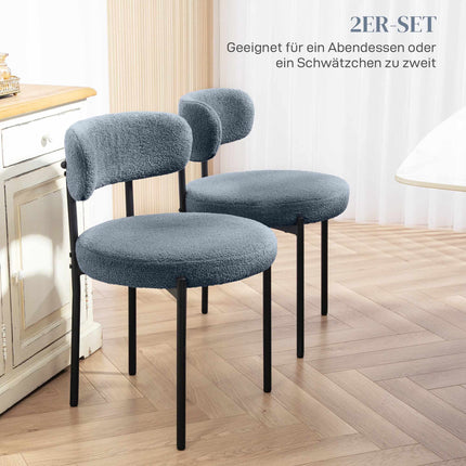 Dining Chairs Set of 2, Fleece Upholstery, Metal Legs, Gray