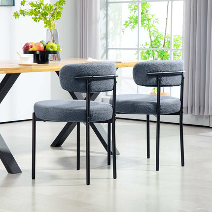 Dining Chairs Set of 2, Fleece Upholstery, Metal Legs, Gray