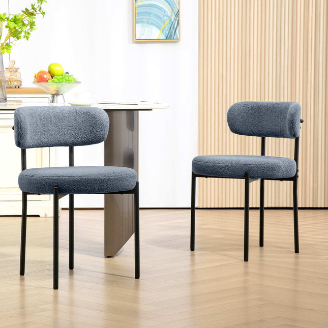 Set van 2 eetkamerstoelen, fleece bekleding, metalen poten, grijs