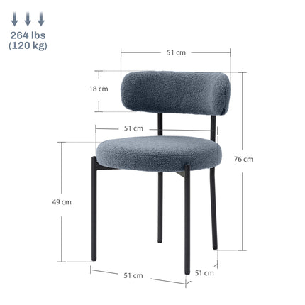 Dining Chairs Set of 2, Fleece Upholstery, Metal Legs, Gray