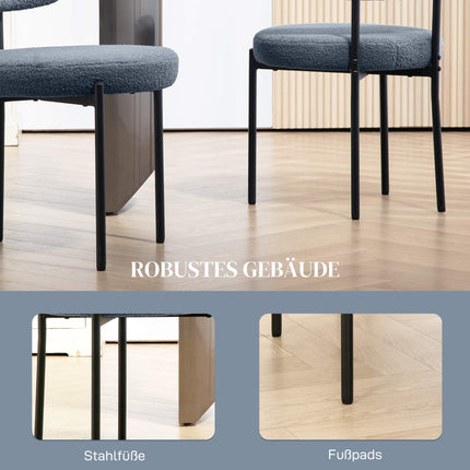 Dining Chairs Set of 2, Fleece Upholstery, Metal Legs, Gray