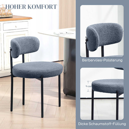Dining Chairs Set of 2, Fleece Upholstery, Metal Legs, Gray
