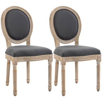 Dining Chairs Set of 2, Linen Look, Grey + Natural